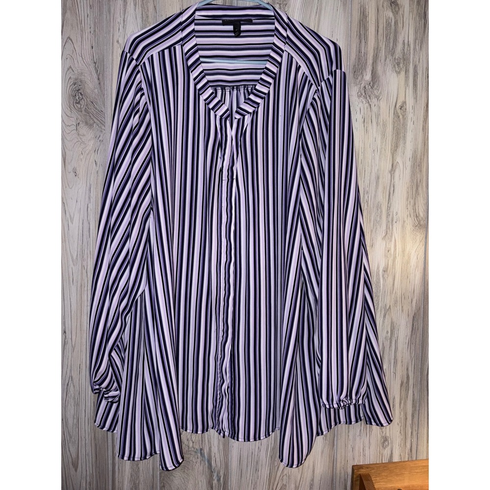 Lane Bryant Purple Striped V-Neck Blouse Long Sleeve Plus Size 28
